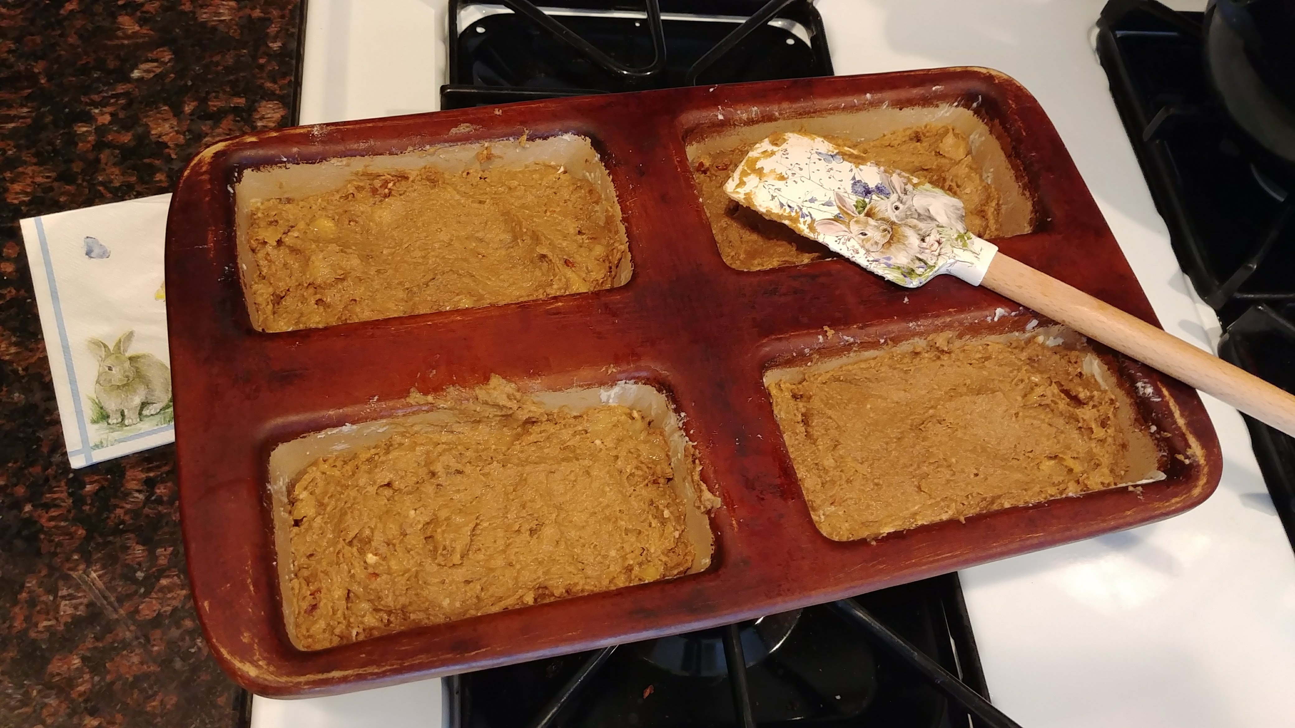 Raw batter in mini loaf pans
