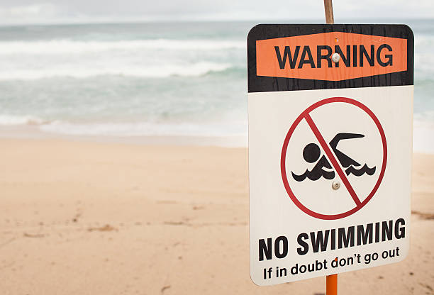 Warning No Swimming Sign on beach.
